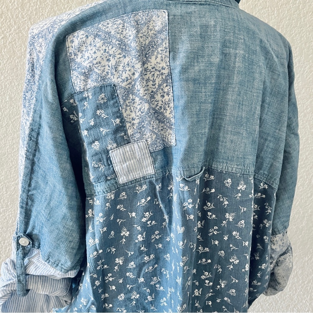 American Eagle Oversized Patchwork Denim Shirt Si… - image 7